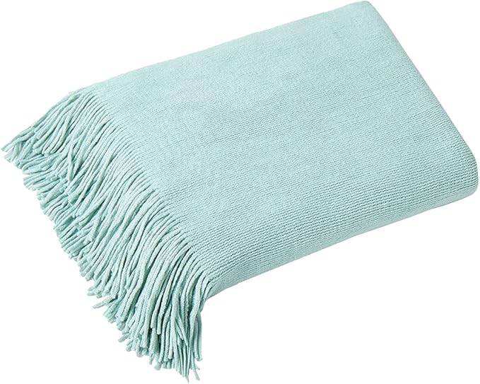 Homiest Decorative Knitted Throw Blanket with Fringe Soft & Cozy Tassel Blanket for Couch Sofa Bed (Light Green, 50x60)