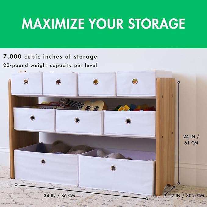 Humble Crew Toy Storage Organizer with 9 Removable Fabric Bins, Light Grey/Grey – Premium Playroom Toy Organizer for Toddlers