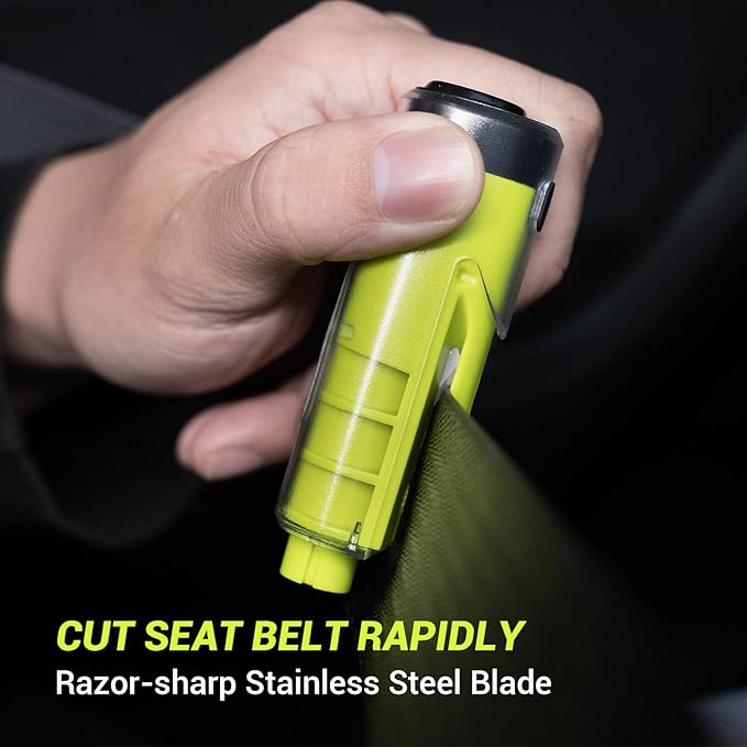SodaRide Window Breaker Seatbelt Cutter with Flashlight,3 in 1 Car Escape Tool Key Chain,Safe Hammer Glass Breaker Under Wate