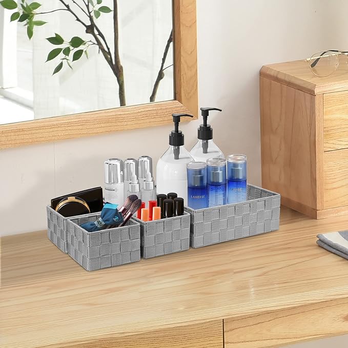 Posprica Drawer Organizer Bins,Woven Strap Storage Box Cube Basket Containers Divider for Organizing drawers, Shelves, Closet