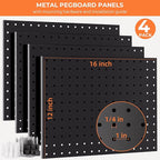 INCLY 4 Pack Peg Board, 12"x16" Upgrade Heavy Duty Metal Pegboard Panels, Black Pegboard Wall Organizer, Peg Board Panels for