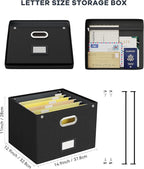 2 Pack File Organizer Box with Lid, Large Hanging Filing Box with Mesh Pocket, Document Organizer for Letter Files, Portable 