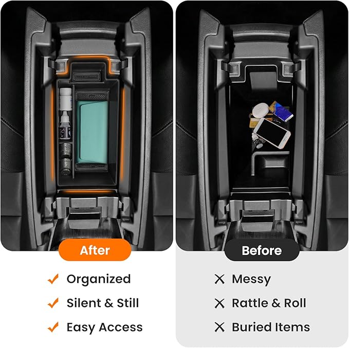 2Pcs Center Console Organizer compatible with Nissan Rogue 2021-2026, Armrest Insert Secondary Tray Lower Console Storage Box, Rogue Interior Accessories, Black ABS Plastic
