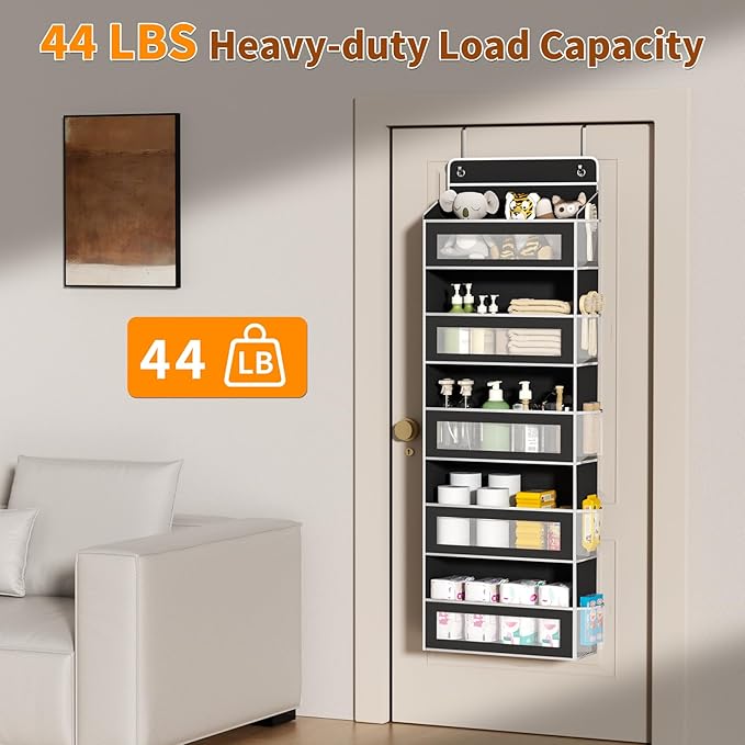Over The Door Organizer with 5 Large Pockets, Over the Door Storage 10 Side Pockets 44 lb Load Behind Door Storage, Door Orga