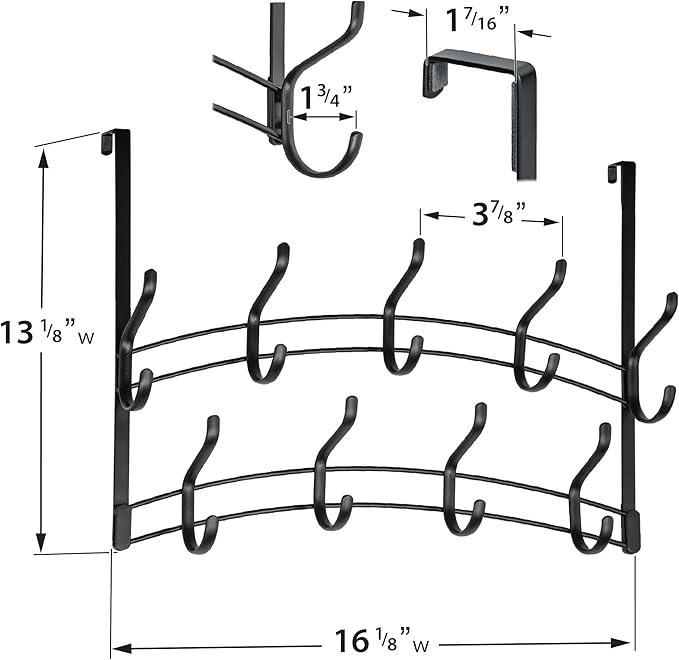LYNK Professional® Home™ Over Door Hooks Rack - 18 Hook Over Door Hanger - Over Door Towel Rack - Hanging Towels or Clothes -