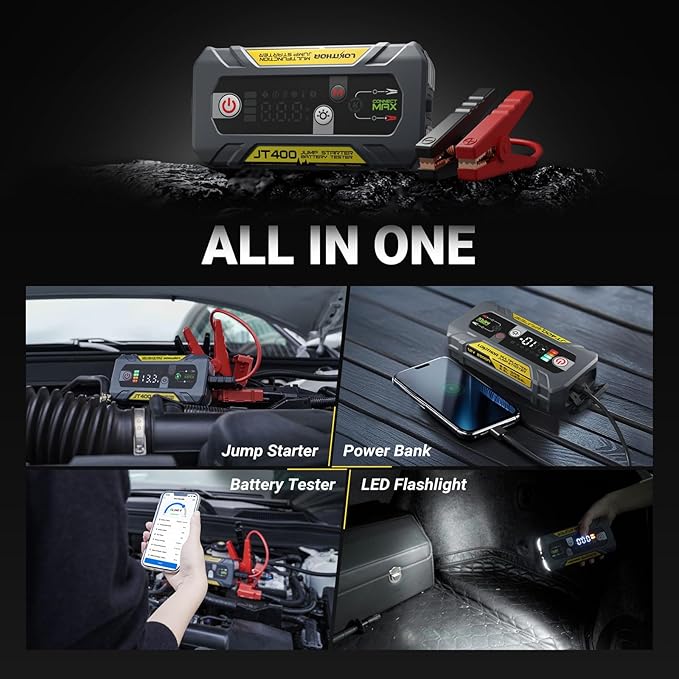 LOKITHOR JT400 12V Jump Starter and Battery Tester 2-in-1, 2500A Battery Jumper Starter Portable for Up to 8.5L Gas &