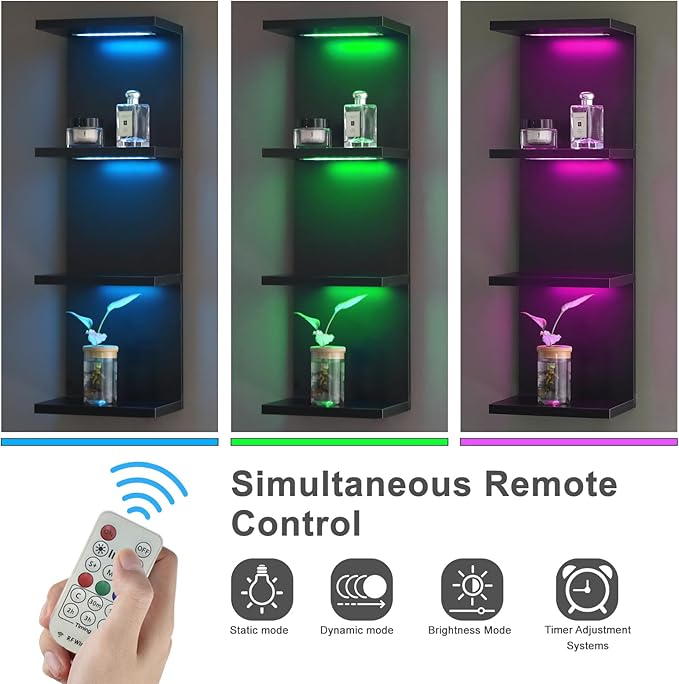 4 Tier RGB Wall Shelf-Gaming Shelf with Remote Control, Lack Shelves with Light for Bedroom | Easy to Install Cosmetic & Disp