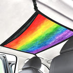 Rainbow Car Ceiling Cargo Net Pocket Hanging Storage Bag with Zipper 31.5"x21.6" Double-Layer Mesh Car Roof Storage Organizer Long Road Trip Truck SUV Travel Camping