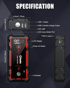 5000A Jump Starter Car Jumper Starter Portable Battery Booster Pack Jump Box with LED Display, LED Light and Jumper