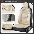 Coverado Car Seat Covers Full Set, Beige Car Seat Covers, Luxury Leather Car Seat Cover with Carbon Fiber Textured Design, Sp