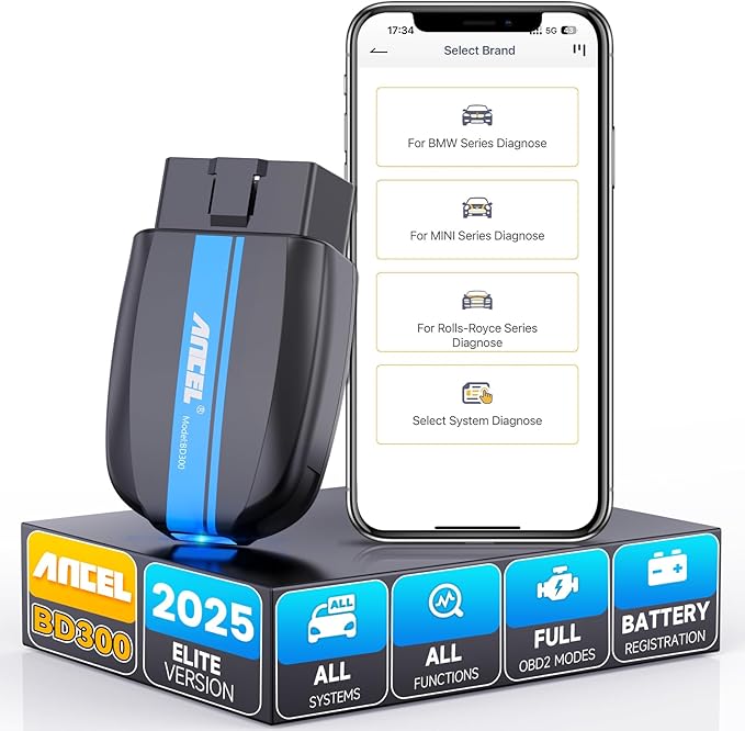 ANCEL BD300 BMW Bluetooth OBD2 Scanner, Full System Code Reader and Diagnostic Tool for BMW with Battery Registration Service