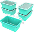 Storex Small Cubby Bins – Plastic Storage Containers for Classroom with Non-Snap Lid, 12.2 x 7.8 x 5.1 inches, Teal, (62412U0