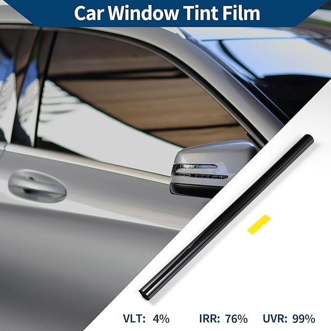 Car Window Tint Film Window Privacy Film Car Carbon 2PLY PET 9.84 ft x 29.92 Inch 1 Pc Black VLT 4% IRR 76% UVR 99%