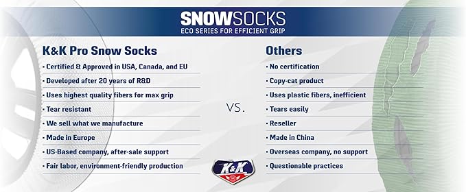 KNK Boutique Automotive Snow Socks for Tires - Eco Series for Efficient Grip Alternative for Tire Snow Chain - Snow Traction 