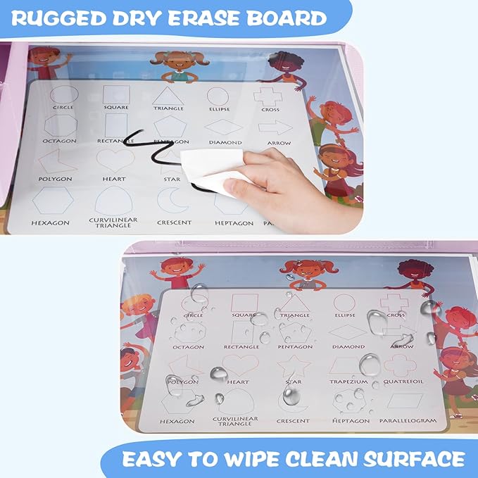 MENZOKE Kids Travel Tray for Toddler Car Seat, Toddler Gift for Girl Activities with Dry Erase Board & iPad Holder Stand,Road