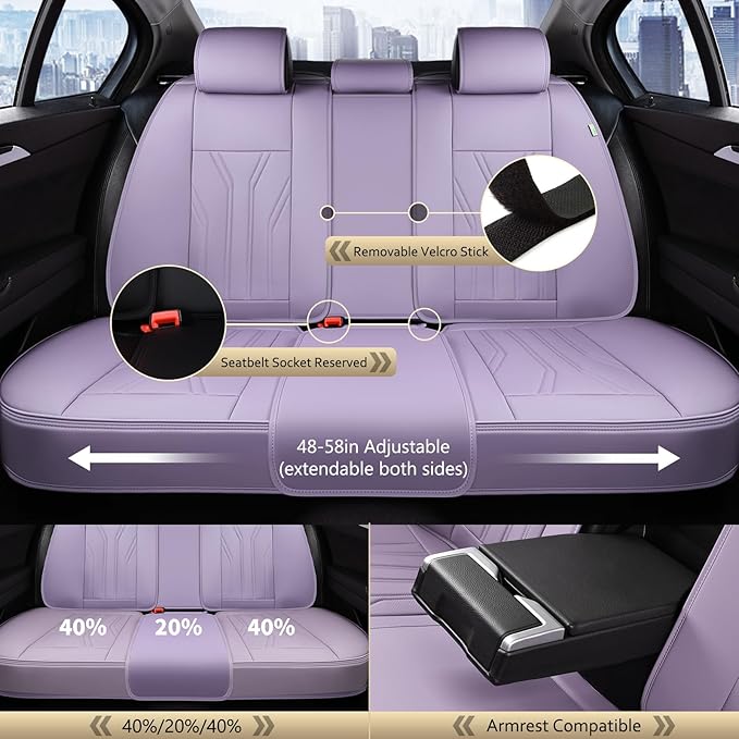 FLORICH Leather Seat Covers Full Set Purple Car Seat Cover Full Coverage Seat Covers Front Seats and Rear Waterproof Car Seat