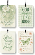 Retro Green Floral Bow Butterfly Christian Car Air Freshener 4 Pcs, Girly Religious Hanging Air Freshener for Cars Closet Dra