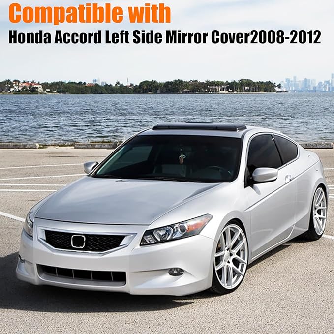 Yumzeco Compatible with Honda Accord Side Mirror Cover Trim 8th Gen 2008 2009 2010 2011 2012, Silver Door Rearview Mirror Cap Replacement for Honda Accord W/O Light Hole - Left Driver Side