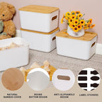Citylife Storage Bins with Bamboo Lids 7QT Plastic Storage Containers Stackable Organizer Boxes with Handle for Desk Snacks, 