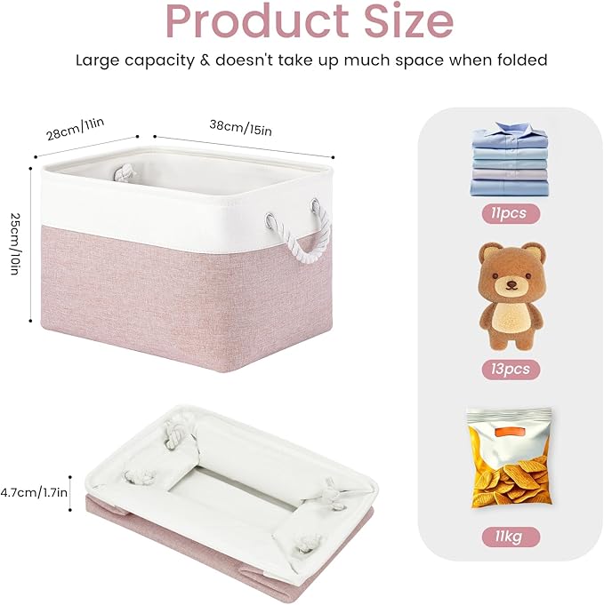 Large Storage Baskets- 15x11x10 inch Storage Bins for Shelves and Closet Organizing, Foldable Fabric Bin for Home Organizatio