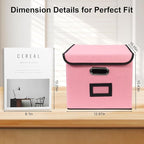 File Storage Box with Lid, 15.55x12.87x10.43 Inches, Foldable Organizer with Handles & Label Slot, for File Storage, Home, Of