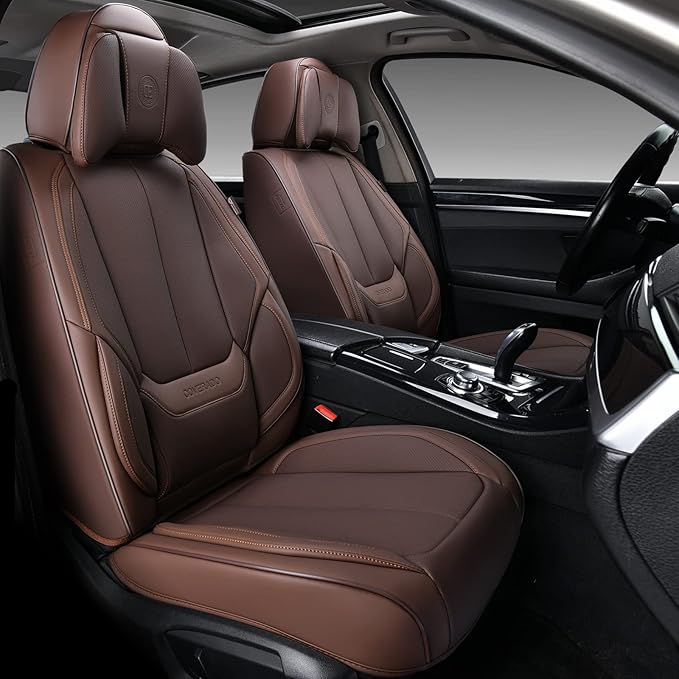 Coverado Universal Seat Covers Front, 2-Pack Universal Seat Covers for Cars, Waterproof Nappa Leather Car Seat Covers with He