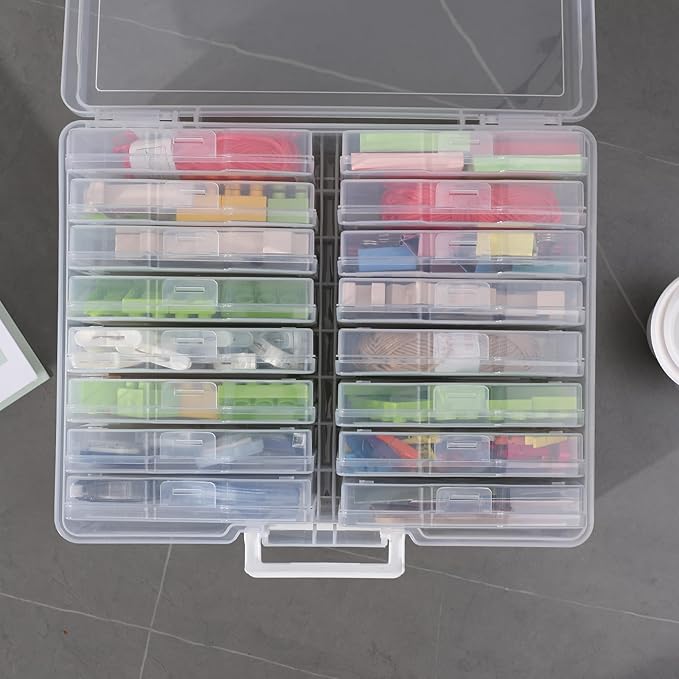 novelinks Transparent 4" x 6" Photo Cases and Clear Craft Keeper with Handle, 16 Inner Photo Organizers & Photo Storage Box, 