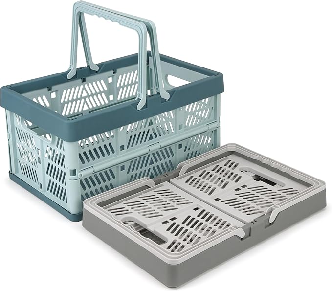 Domiella 2-Pack Foldable Storage Baskets, Collapsible PP Crates with Handles - 20L Capacity, Strong and Portable for Home Org