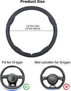 Leather Steering Wheel Cover – 14.5-15 in Universal Black, Perforated Breathable Grip, Anti-Slip Sport Ridge Pattern, Odor-Free Car Interior Upgrade for Cars Trucks SUVs