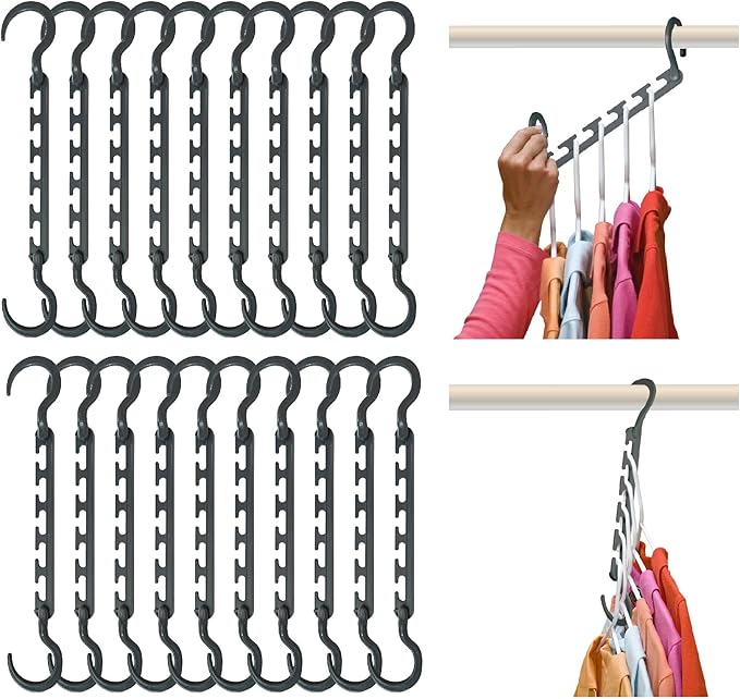 Wonder Hanger Max 20-Pack Space Saving Hangers, Reinforced Hooks Swivels 360°, Cascading Hanger, College Dorms & Storage Clos