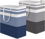 HomeHacks 2 Pack Large Laundry Baskets, Waterproof, Freestanding Laundry Hampers, Collapsible Clothes Hamper with Reinforced 