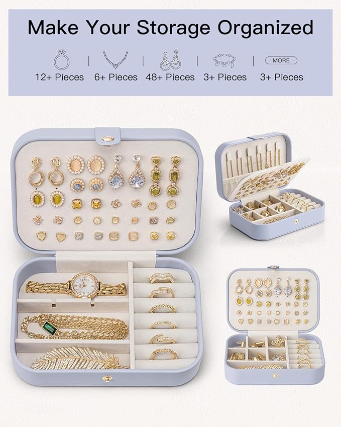 Vlando Travel Jewelry Case for Women Girls Mothers, PU Leather Portable Small Jewelry Box for Rings, Necklaces, Bracelets, Ea