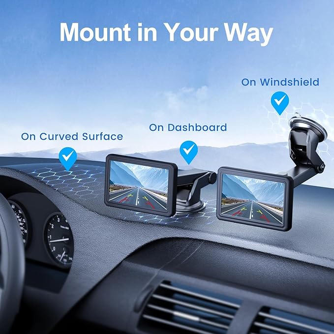 EWAY Suction Cup Mount for CarPlay Display, Backup Camera Monitor, Extended Arm with 360° Rotation, 4-Tab Bracket Replacement Dashboard Windshield Holder for 7-11" Apple Carplay, Android Auto Screens