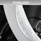 PIC AUTO Steering Wheel Cover, Silver Patterned Leather Patchwork Design, Universal Fit 14.5"–15.5", Anti-Slip, Odor-Free, So