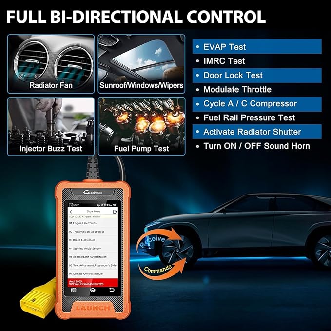 LAUNCH Creader Elite Bidirectional Tool Fit for Ford Lincoln Mercury Mazda, Full Systems All Resets OBD2 Scanner, PMI Function
