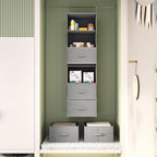 Vailando 6-Tier Hanging Shelves for Closet, Two 3-Shelf Hanging Closet Organizer w/ 4 Side Pockets and 3 Drawers, Combinable 
