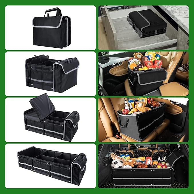 Car Trunk Organizer,115L Heavy Duty Collapsible Trunk Storage, with Insulated Leakproof Cooler Bag Vehicle Cargo Organizer with