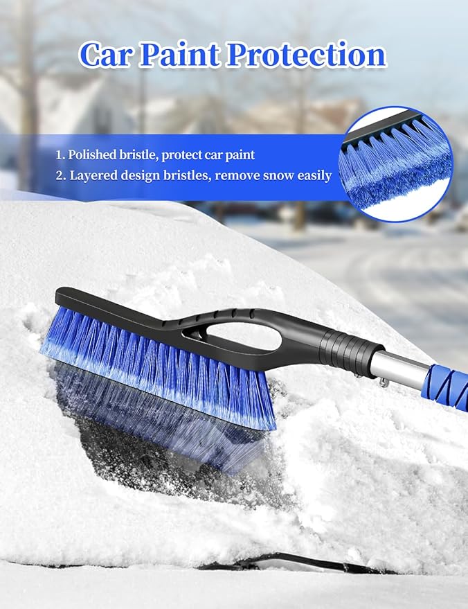 HEEYA 42.2 Inch Ice Scraper and Brush for Car, Snow Brush and Ice Scraper for Windshield Window, Car Snow Scraper with Foam Grip for SUV Truck Jeep Vehicle - Blue