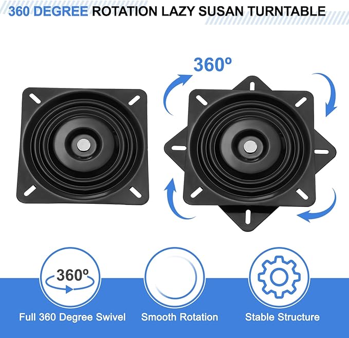 uxcell 2Pcs 10" Bar Stool Swivel Replacement, 360° Rotation Lazy Susan Turntable, Square Semi-Ball Bearing Seat Swivel Base M