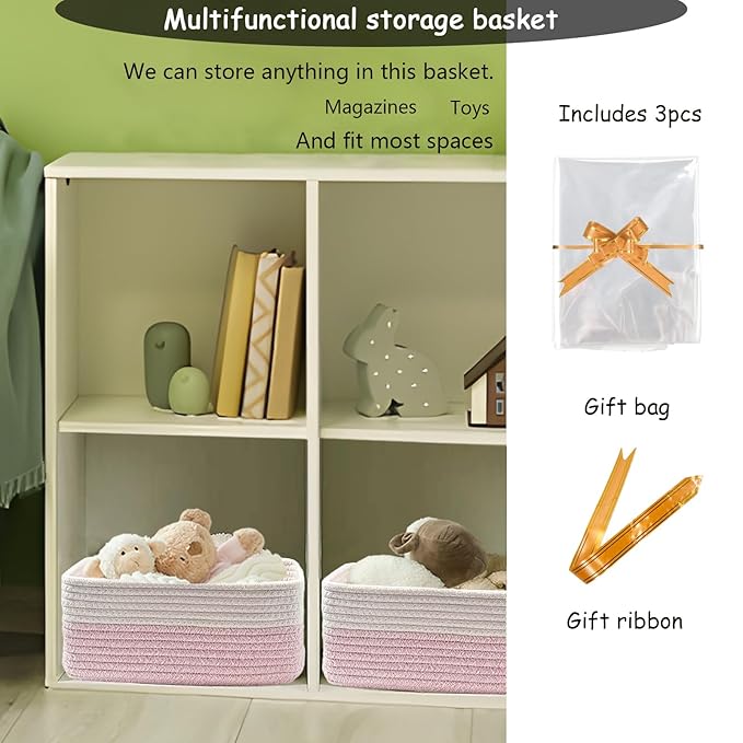 COMFY-HOMI 11.5"x7.5"x4.7" Storage Baskets for Organizing | Cotton Rope Woven Basket | Toy Storage Bin Box | Basket for Shelv