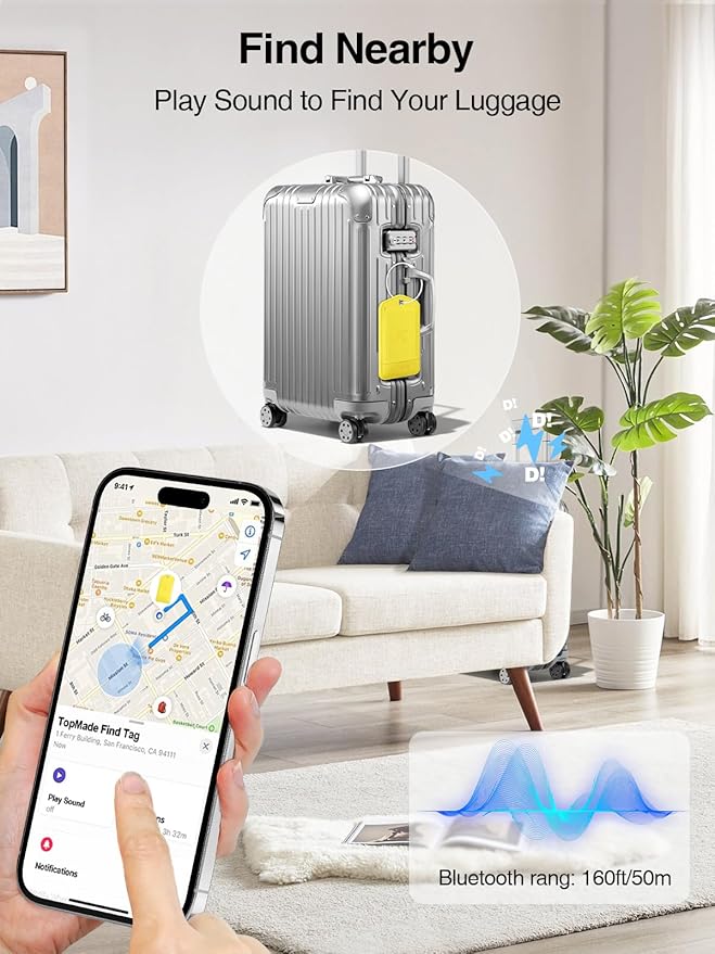 TopMade Smart Luggage Tag with Find My, Premium Leather Luggage Tags for Suitcase, Travel Bags, Backpacks, Anti-Lost Suitcase