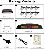 Car Reverse Parking Radar System with 8 Parking Sensors Distance Detection + LED Distance Display + Sound Warning (Silver Color)