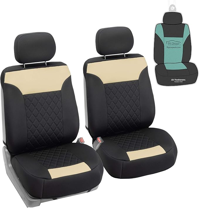 FH Group Car Seat Cover Cushion - 2 Pack Seat Covers for Cars Trucks SUV, Beige Black Neosupreme Car Seat Cushions, Car Seat 
