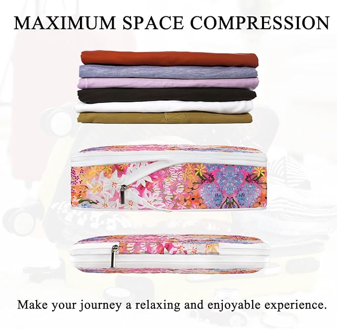 6 Pcs Compression Packing Cubes Waterproof Suitcase Travel Bag Luggage Backpack Organizer Travel Cubes for Packing-Small Flor