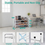 YEASHEIN 3-Tier Expandable Shoe Rack for Closet Floor, X-Frame Metal Small Shoe Rack for Entryway, Adjustable Shoe Shelf Orga