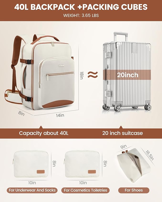 LOVEVOOK Travel Backpack for Women with Waist Strap,40L Cute Carry on Backpack Travels Essentials Personal Item Backpack for 