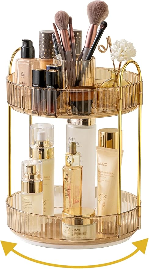 Asayuee 360 Rotating Makeup Organizer,2 Tier Large Capacity Make Up Organizers and Storage,Skincare Perfume Vanity Organizers