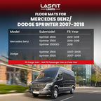 LASFIT Floor Mats for Mercedes Benz & Dodge Sprinter 2500/3500 2007-2018 (Fit for Cargo Van), All Weather TPE Floor Lienrs Custom Fit Sprinter 2007-2018 Car Mats, 1st Row & Center Aisle Liner