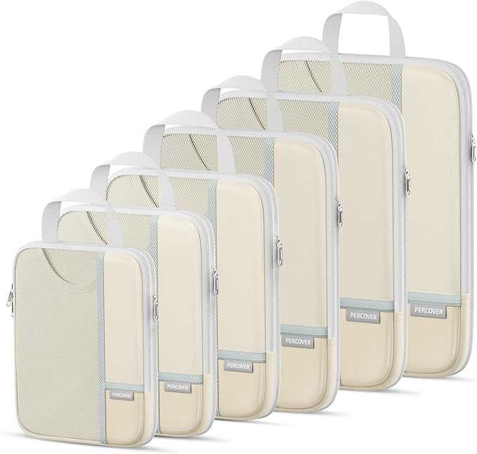 Percover Compression Packing Cubes 6-Piece Set, Packing Cubes Compression for Travel with Multi-Size Organization, Travel Org