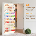 UVIAHOMI 20-30 Pairs Over the Door Shoe Organizer, Clear Pockets Hanging Shoe Storage for Closet, 10-Tier Door Shoes Rack, Ha